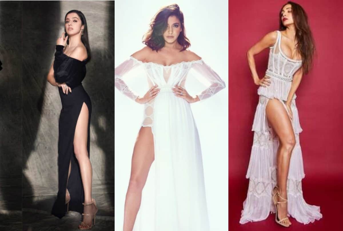 bollywood stars stunner fan wear risky thigh high slit gown