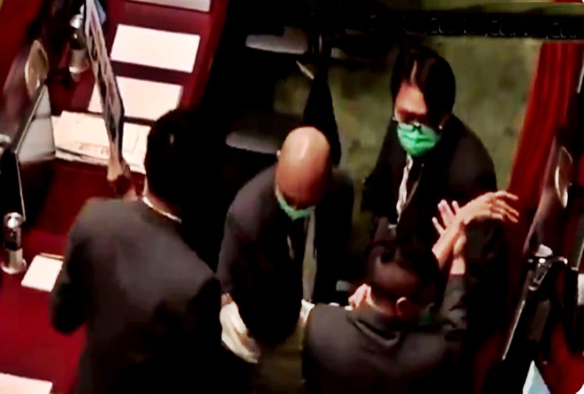 Two pro-democracy lawmakers removed from Hong Kong Legislative Council during discussing Chinese National Anthem Bill