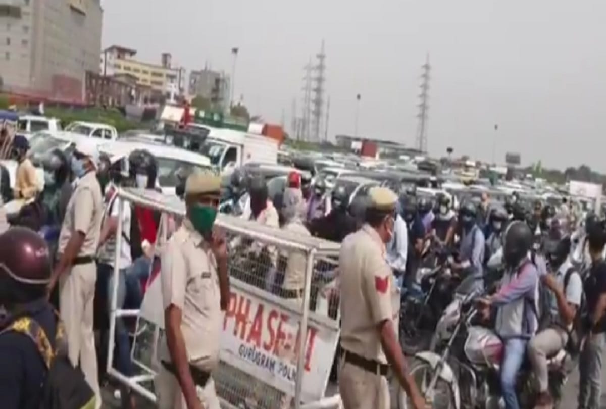 Delhi Haryana border sealed news in hindi: Gurugram single day 68 covid cases comes haryana government again tightens checking on delhi gurugram border long jam then open border see photos all updates
