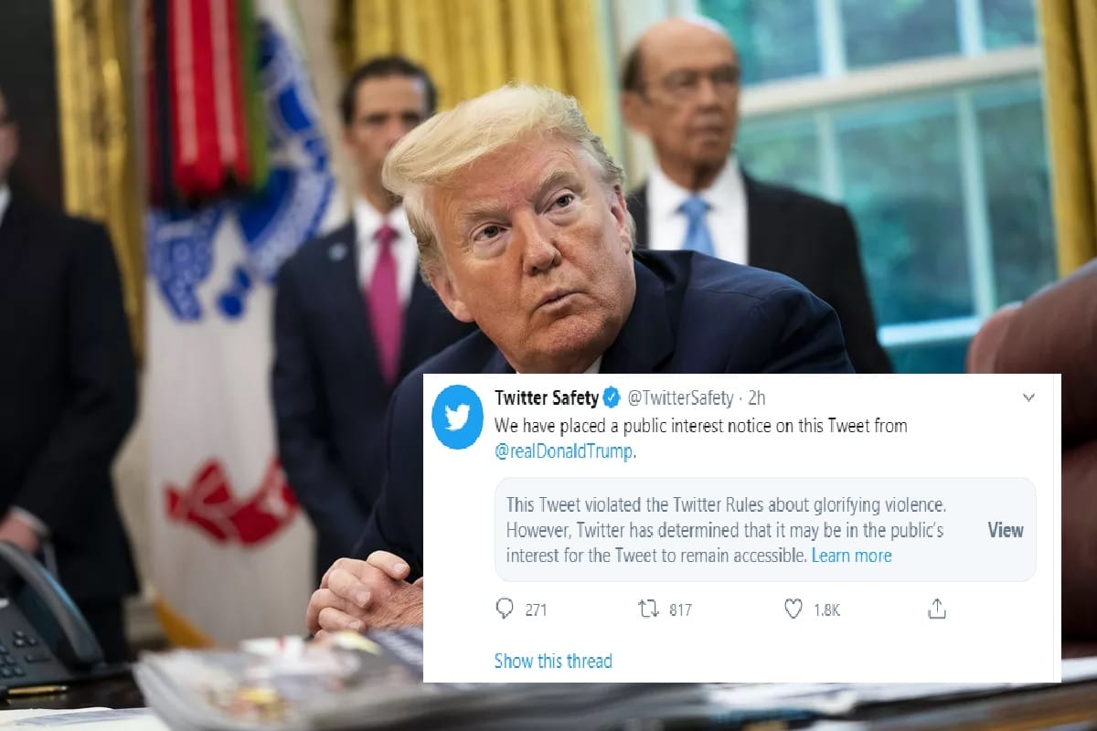 Twitter Places Public Interest Notice on Donald Trump’s Tweet said its Glorifying Violence