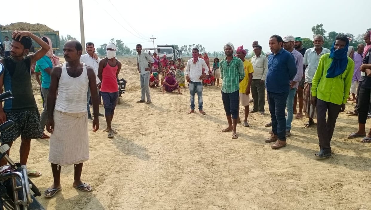 Main road of the village blocked by highway construction
