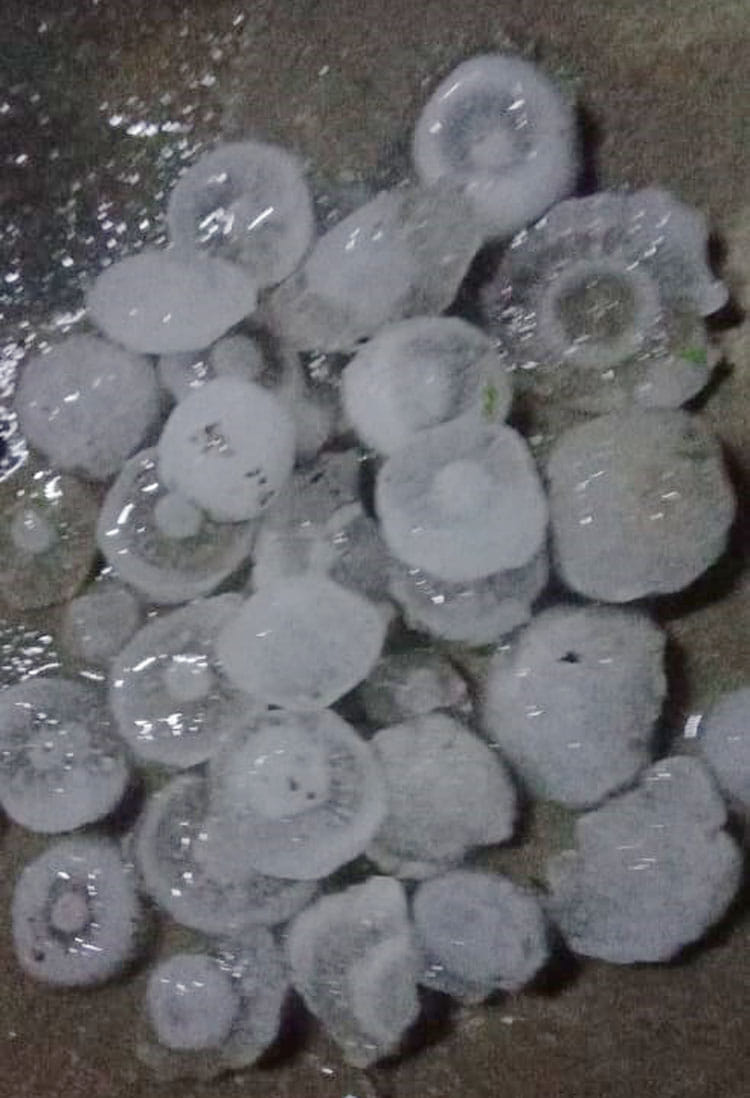 Hail fell with heavy thunderstorms