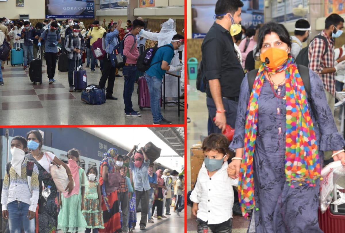 special train arrived in gorakhpur railway station with migrant people