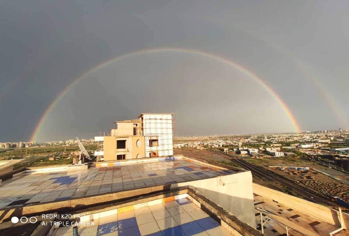 rainbow seen in sky after rain in delhi ncr noida faridabad