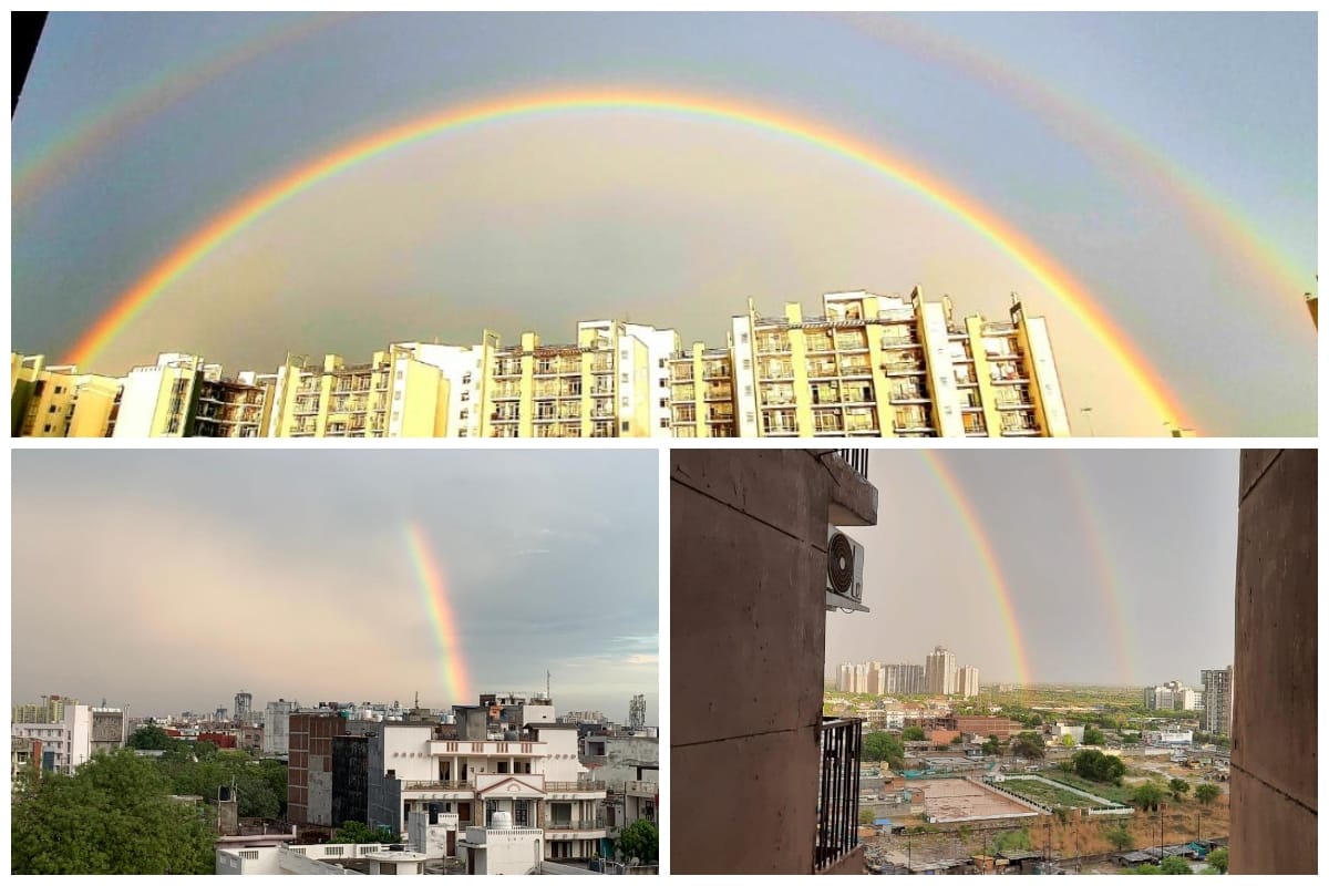 The rainbow has seen in the midst of light rain in Delhi NCR Weather change