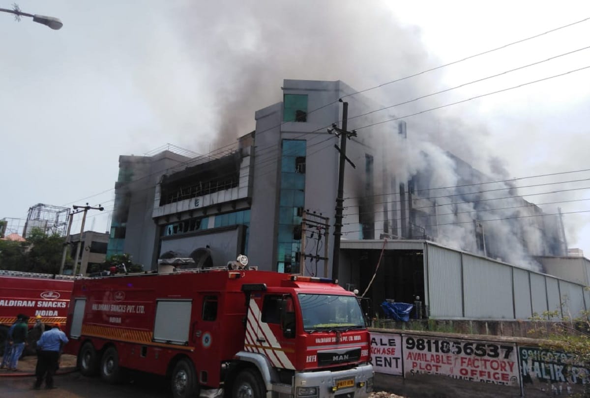 Noida two companies catches fire one is cushion making company catches huge fire, dozens fire tender at spot other is sanitizer company all update
