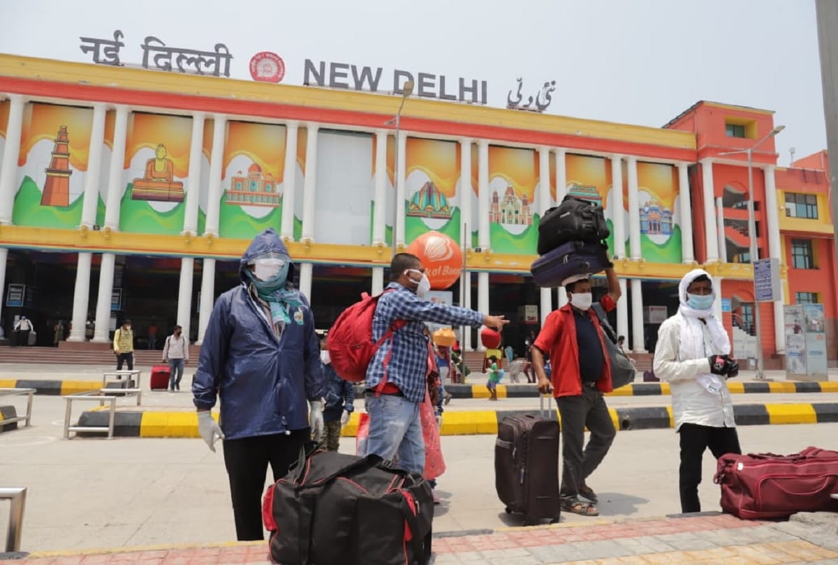 Lockdown 5 day one in national capital people seen outside houses light crowd in station and market