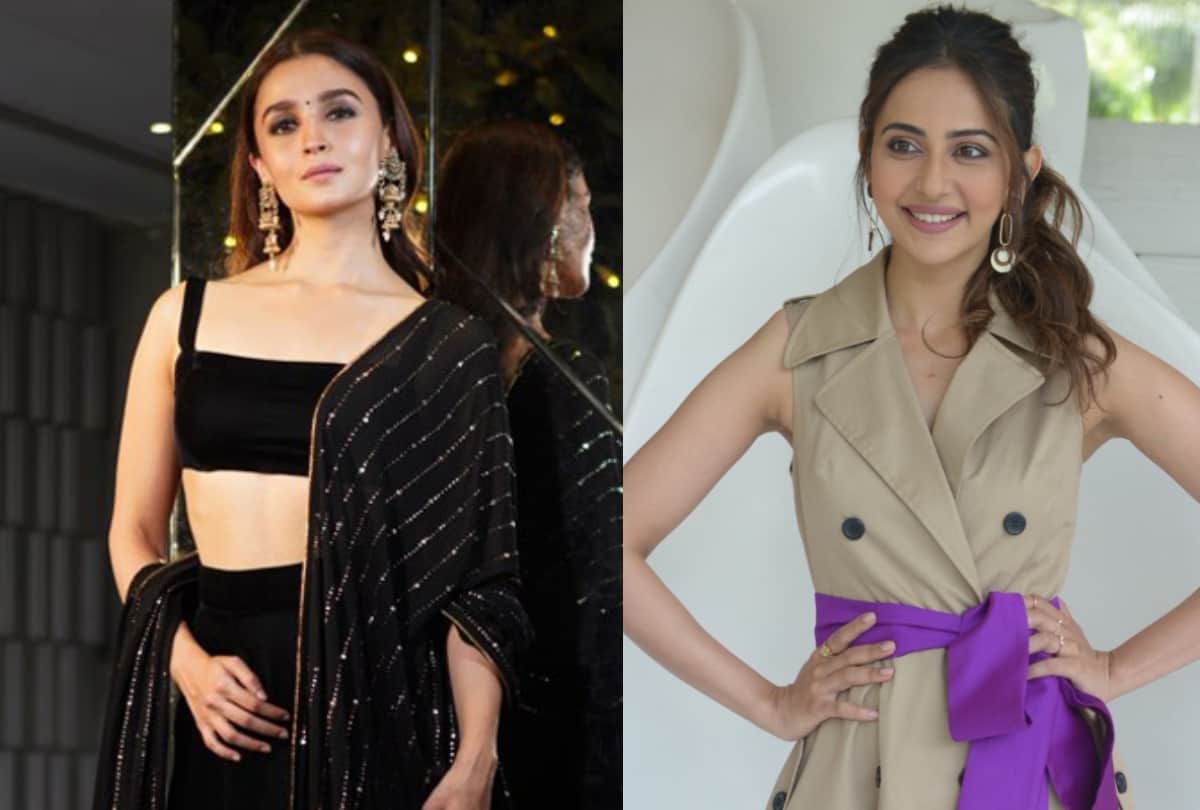 alia bhatt and rakul preet singh wore sparkley shimmer one shoulder gown whose look better