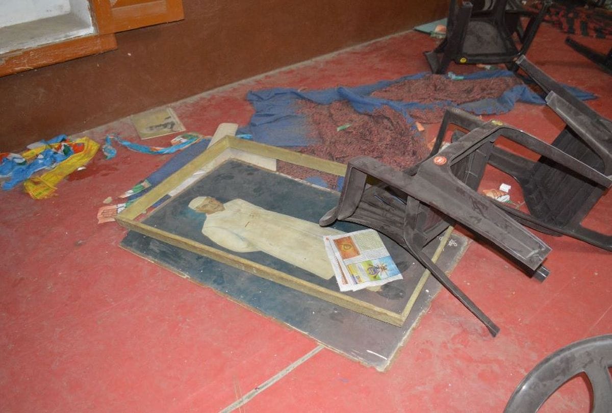 closed congress district office vandalized in mathura