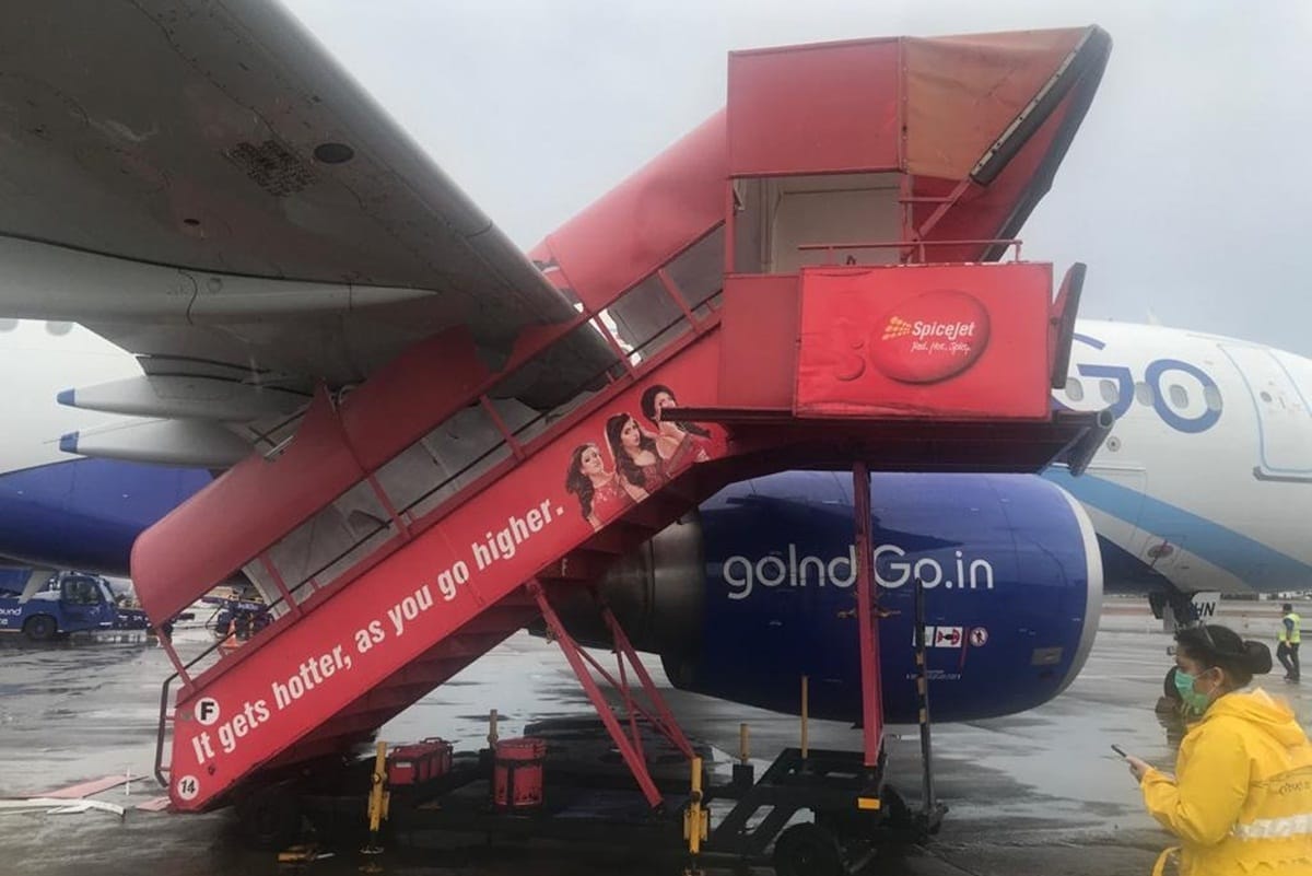 IndiGo aircraft hit by ladder of SpiceJet at Mumbai Airport result in some damage to wings engine cowling
