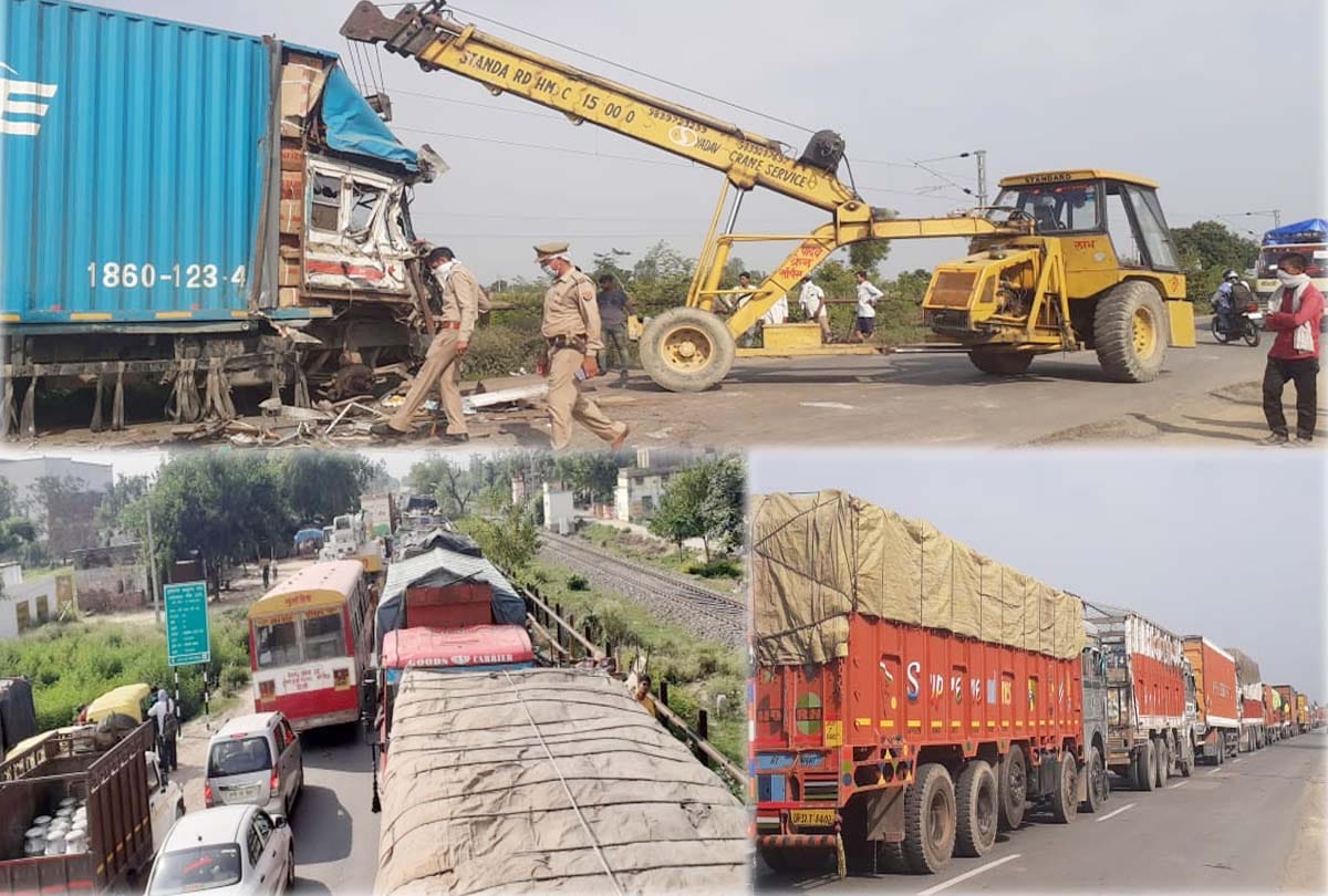 Two trucks collide, two people injured
