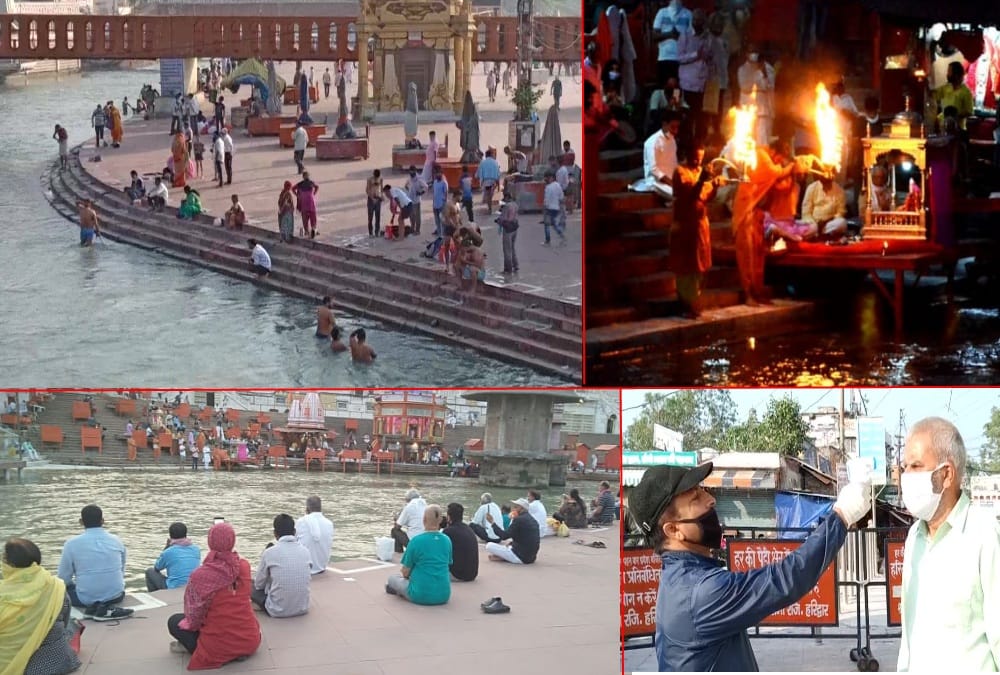 Unlock-1 In Uttarakhand: Devotees took holy bath in ganga har ki pauri, see ganga arti with social distancing