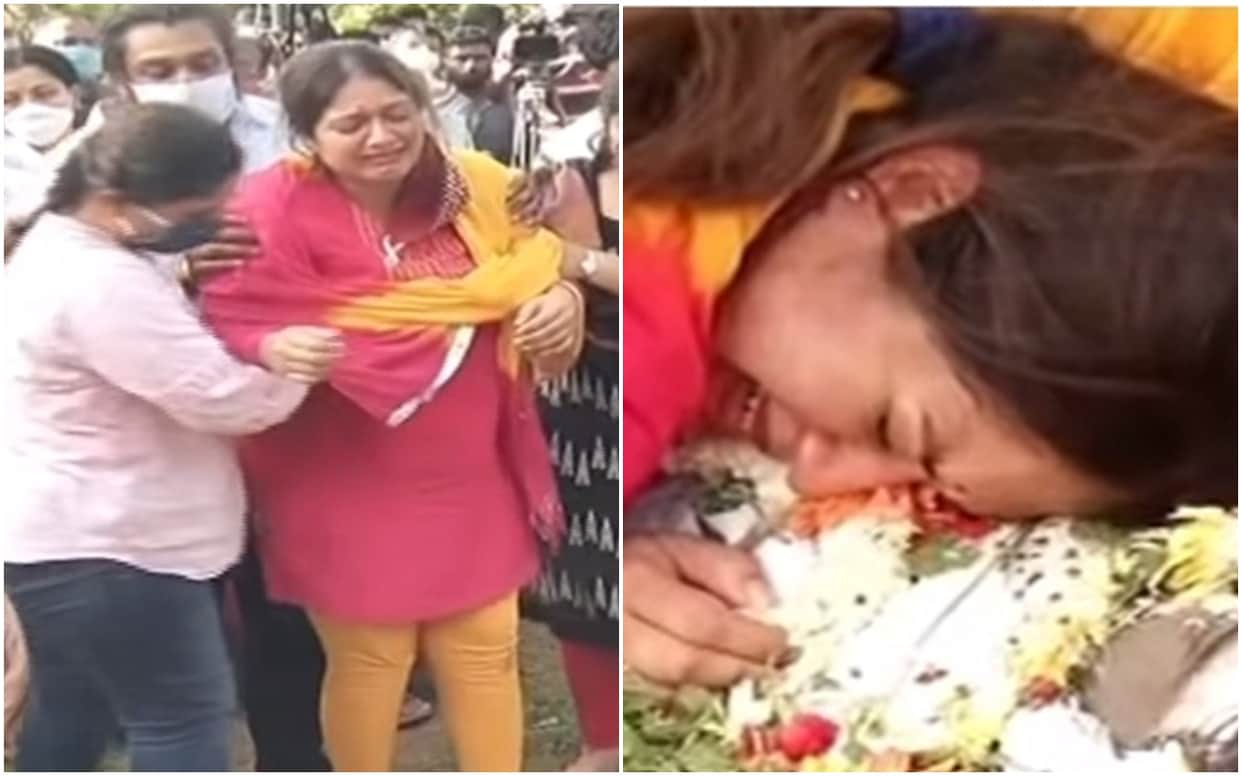 Pregnant Meghana Raj cannot control her tears final goodbye to husband Chiranjeevi Sarja