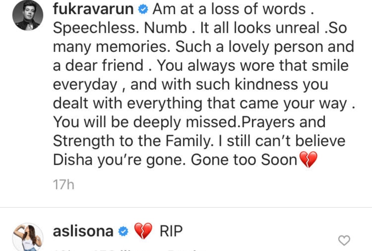 disha salian death bollywood celebrities condolences to family
