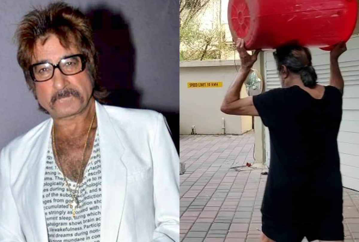 Shakti Kapoor carryed an empty plastic drum as he walked towards the gate of his building