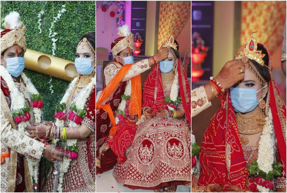 Bride Groom Wear Masks At Wedding In Time Of Covid-19