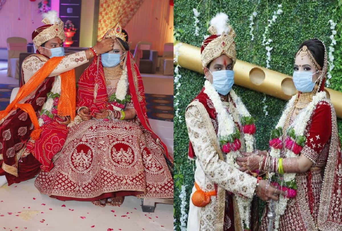 Bride Groom Wear Masks At Wedding In Time Of Covid-19