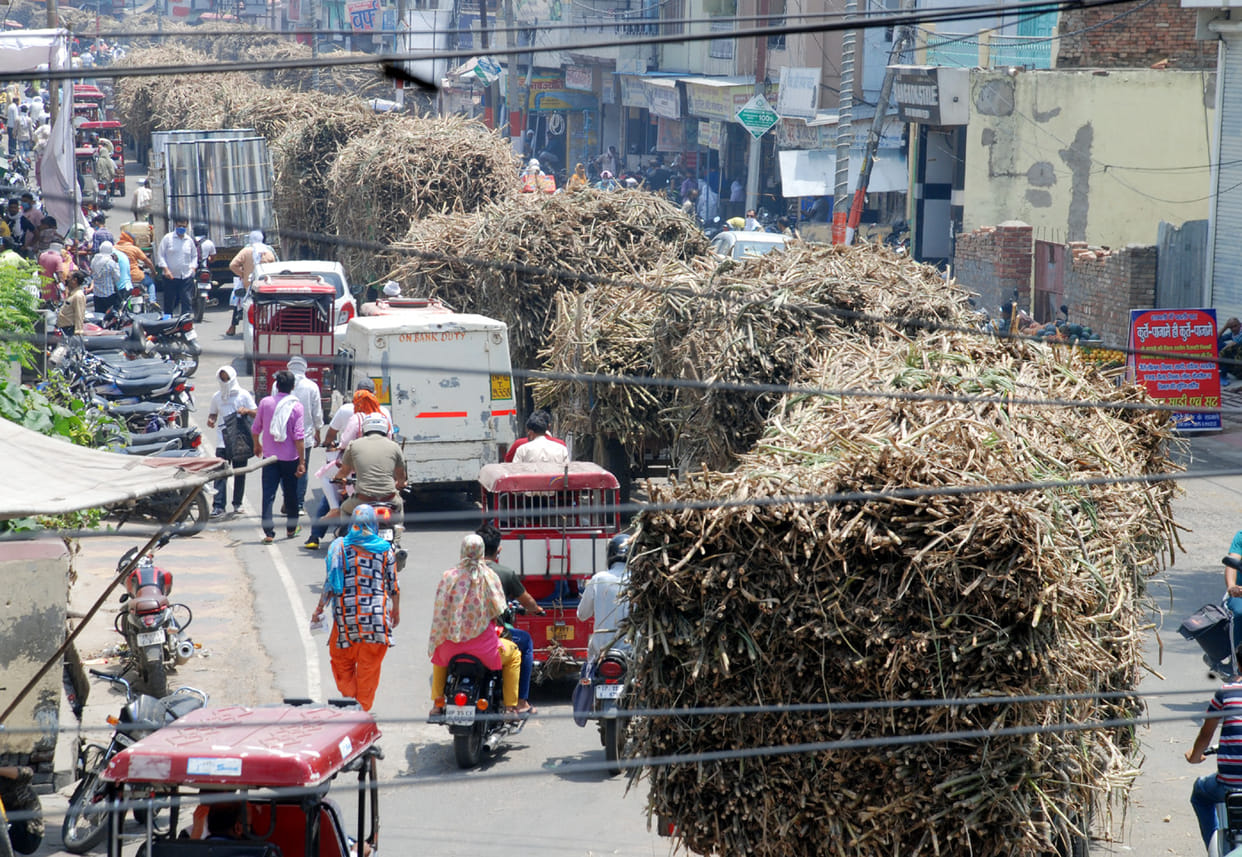 Nehru Market in the city stuck between jams