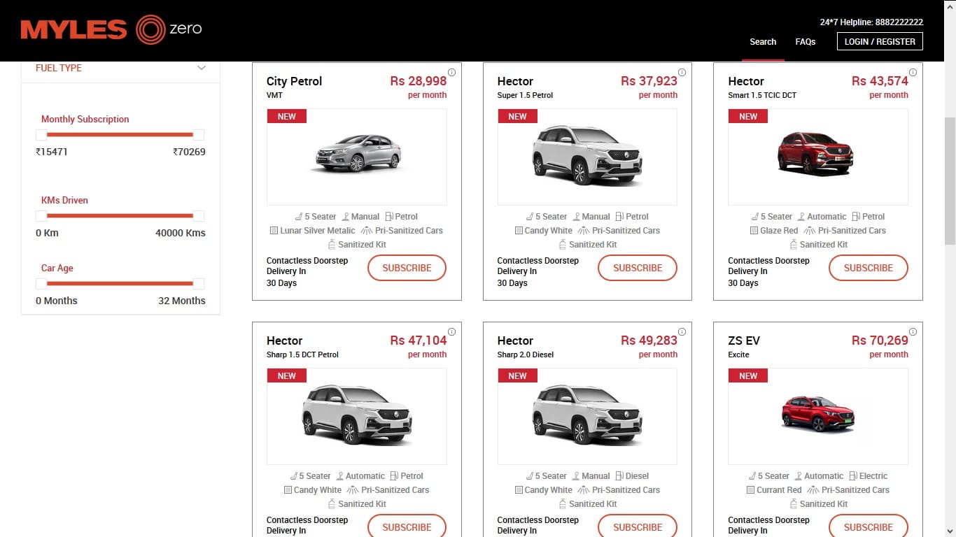 Mg motor partnership with Myles for rentals, MG hector and MG eZS suv available on subscription