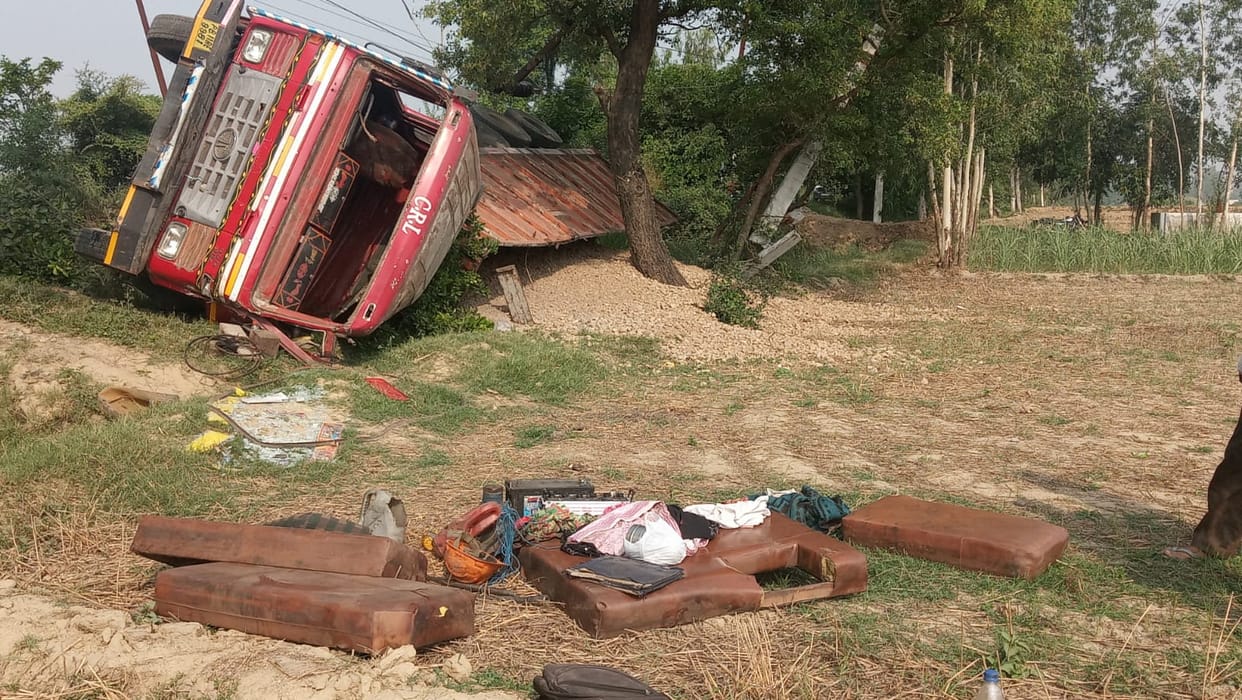 Truck damaged due to power line, driver serious