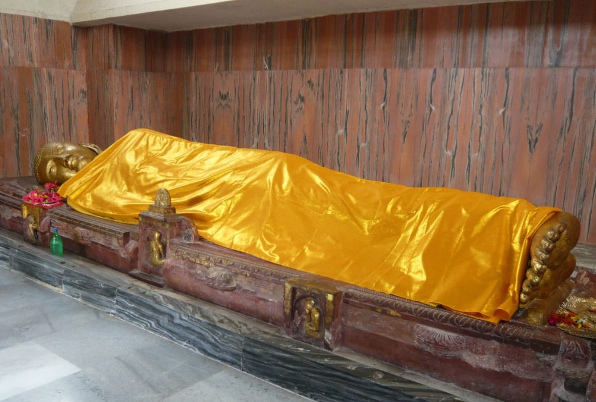 Fifth century statue of lord buddha in Kushinagar