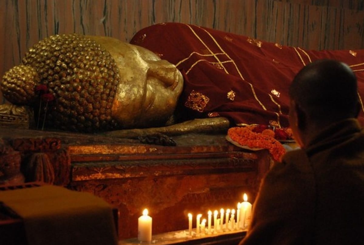 Fifth century statue of lord buddha in Kushinagar