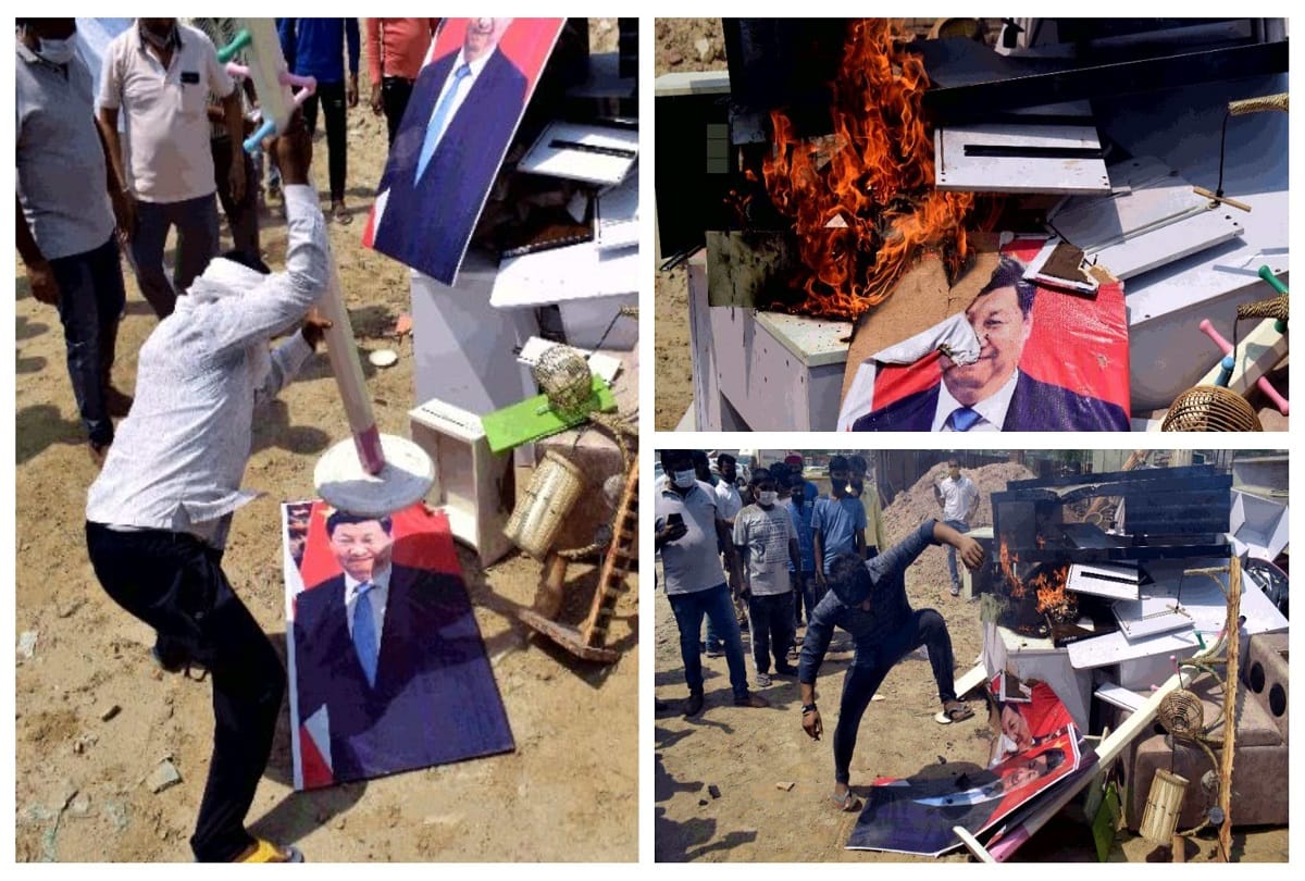 Gurugram people burn effigy and chinese products protest against chinese infiltration in galvan valley