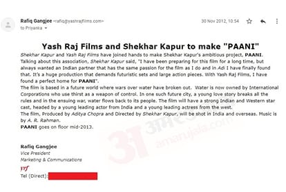 Press release of Paani movie has no mention of sushant singh rajput was to start mid 2013