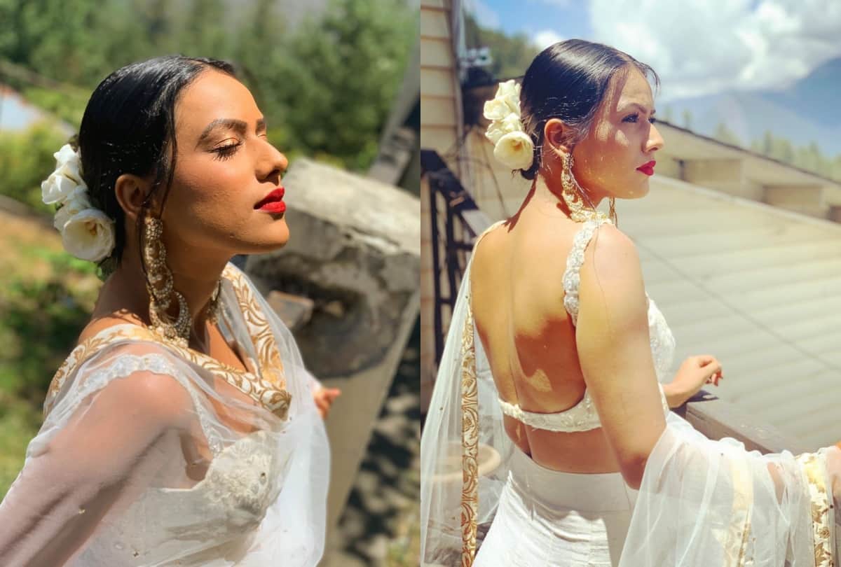 tv serial actress shraddha arya nia sharma surbhi chandna saree look with bold blouse