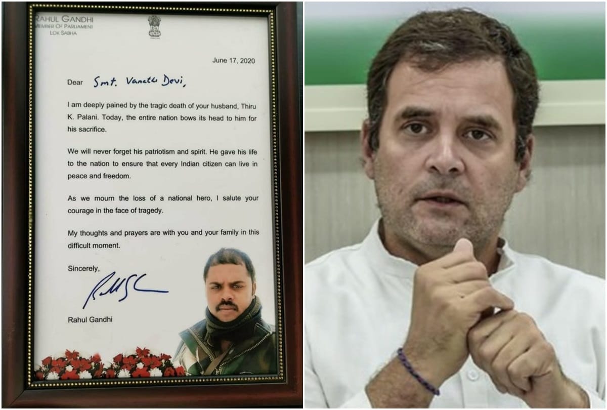 Rahul Gandhi wrote a letter to the family of 20 Indian soldiers who were martyred in Galvan Valley
