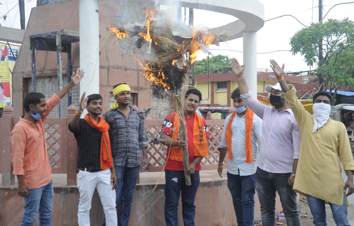 Outrage against China, effigy burnt, sloganeering
