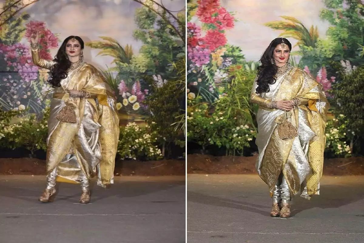 when rekha wore hyderabadi traditional dress in sonam kapoor wedding reception