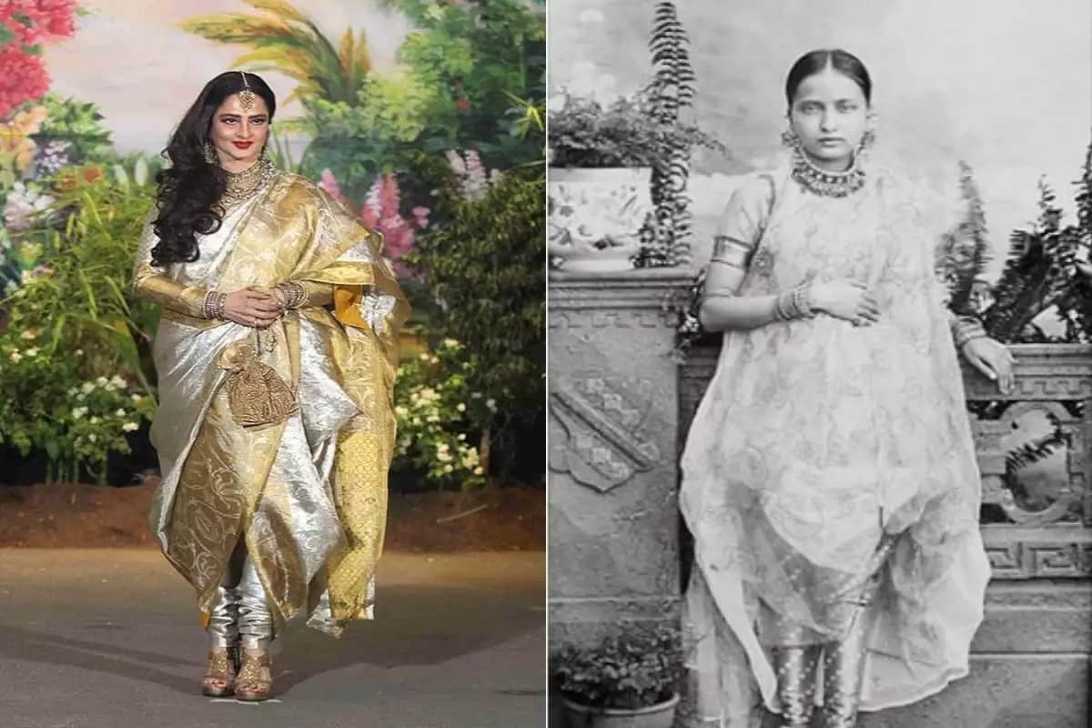 when rekha wore hyderabadi traditional dress in sonam kapoor wedding reception