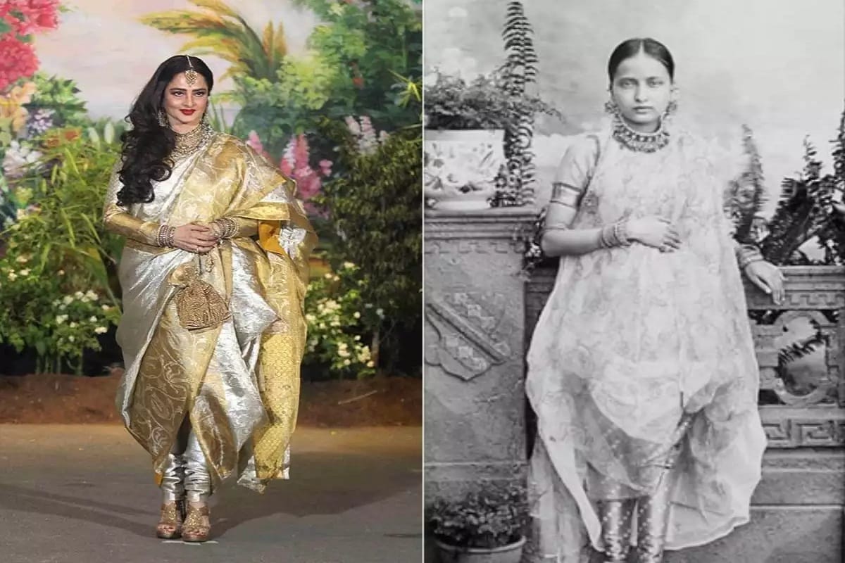 when rekha wore hyderabadi traditional dress in sonam kapoor wedding reception