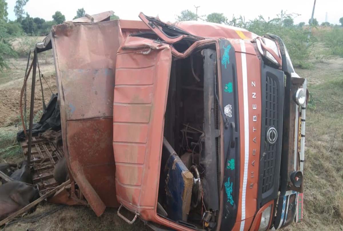Uncontrolled DCM overturns in jalaun, three people injured, 25 buffaloes killed