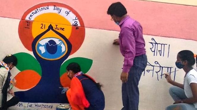Made a wall painting on yoga day