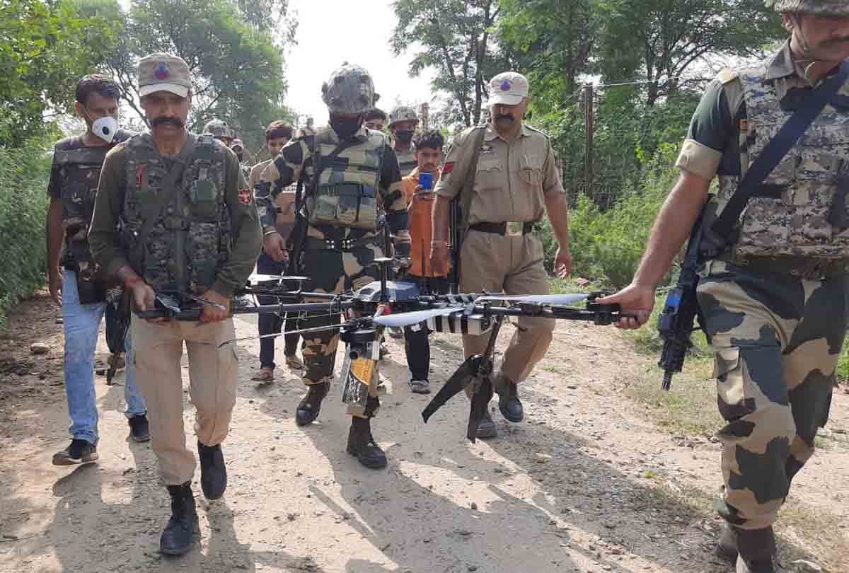 BSF SHOT DOWN PAKISTANI DRONE ALONG IB IN HIRANAGAR Arms and Ammunition also recovered