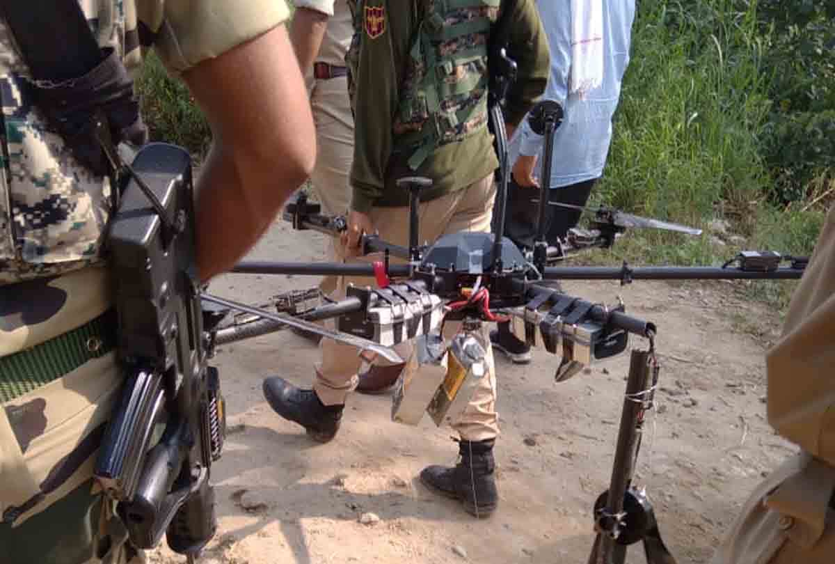 BSF SHOT DOWN PAKISTANI DRONE ALONG IB IN HIRANAGAR Arms and Ammunition also recovered