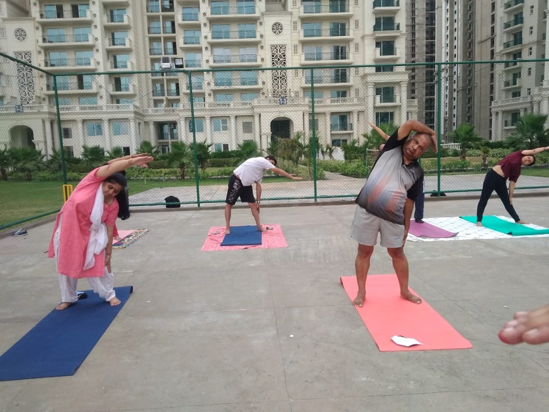 International Yoga day Noida yoga session organized to relieve depression in the grand arista