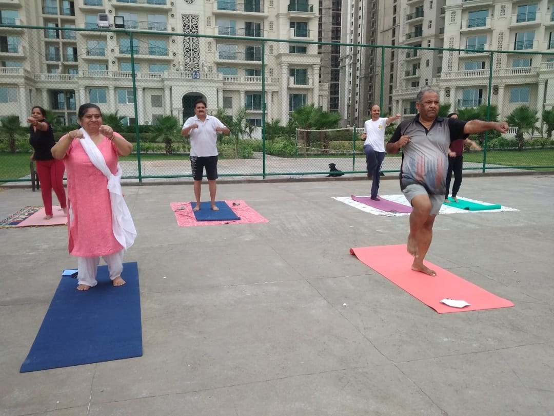 International Yoga day Noida yoga session organized to relieve depression in the grand arista