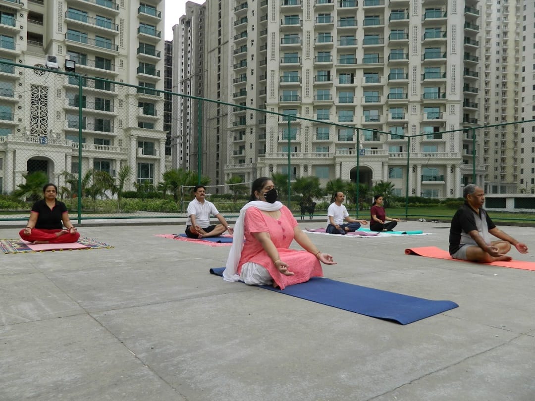 International Yoga day Noida yoga session organized to relieve depression in the grand arista