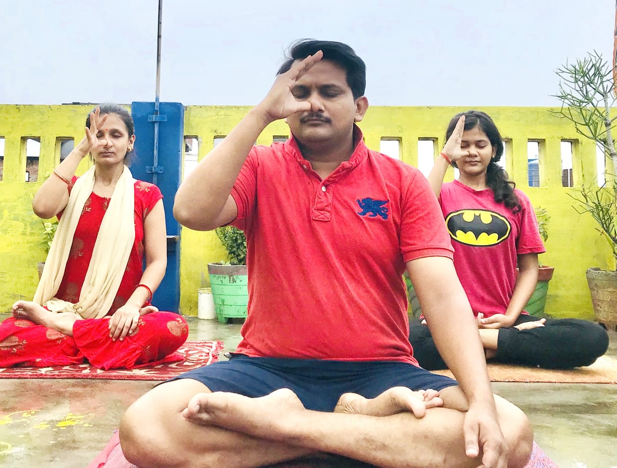 Everyone did yoga together in jaunpur