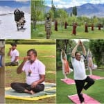 अंतरराष्ट्रीय योग दिवस पर योग करते देश के जवान और केंद्रीय मंत्री