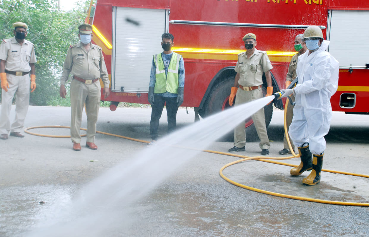 Fire department sanitizes hotspot areas