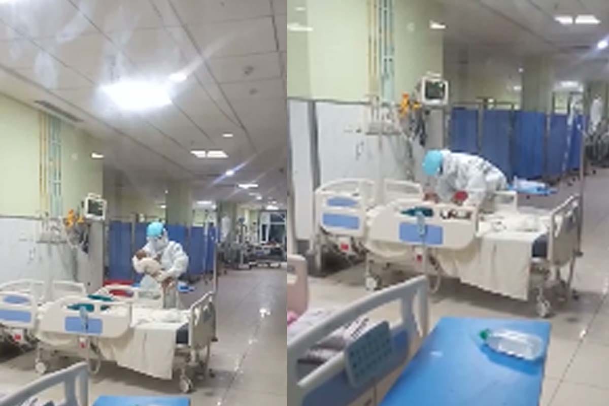Meerut: nurse could not see Corona positive innocent crying in covid ward ..., lifted the baby in the lap