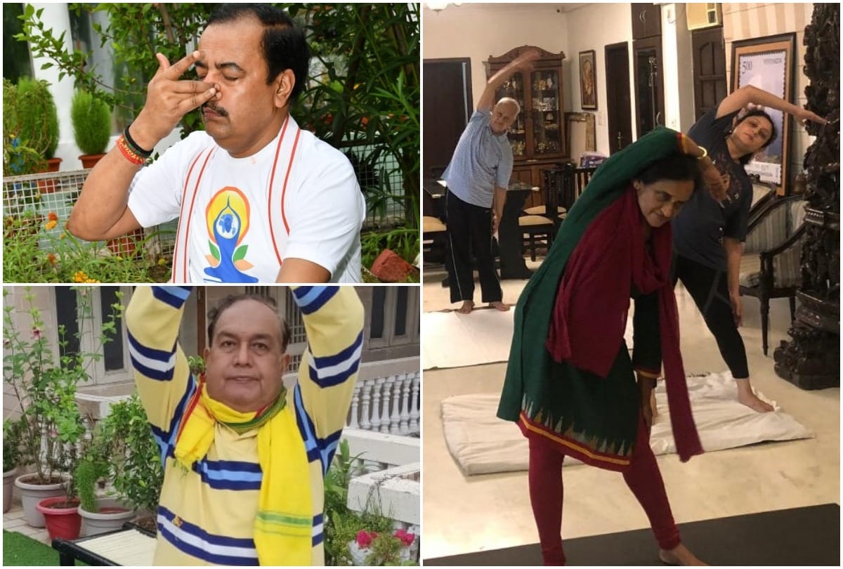yoga day: honorable people did yoga at home