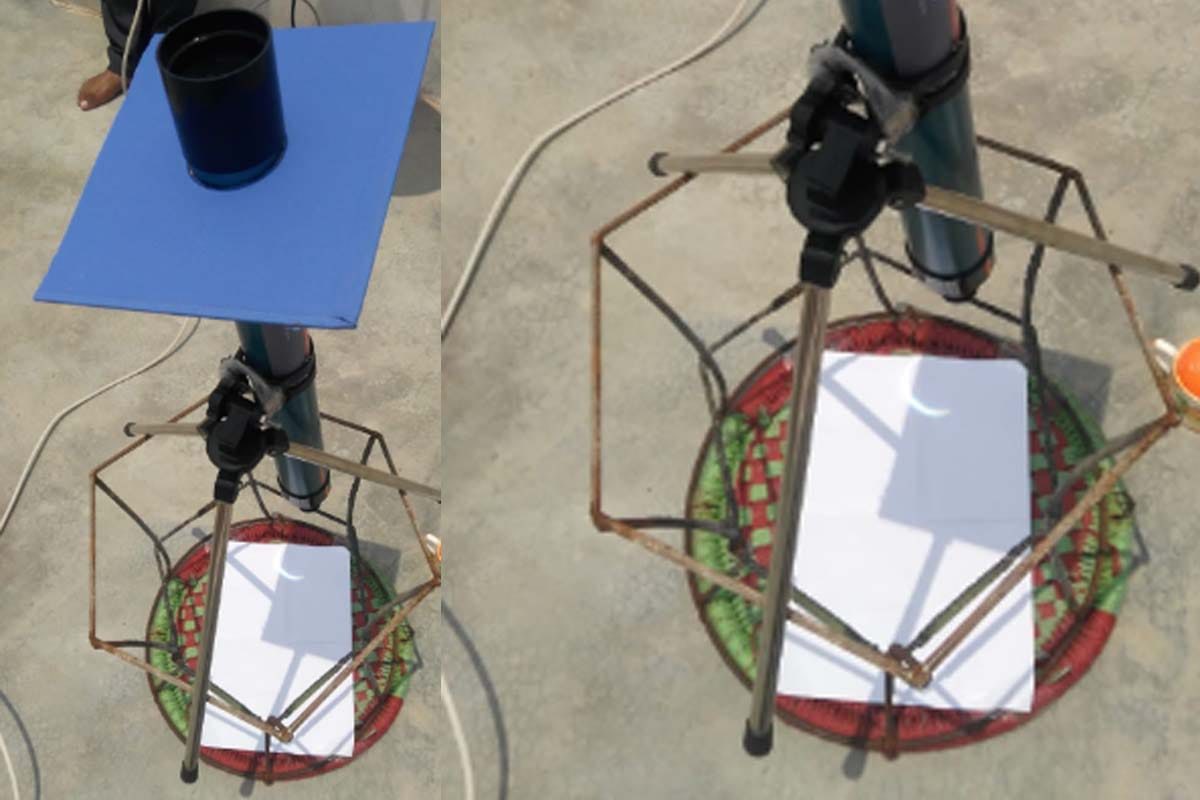 Solar ecalipse: reflection on paper, support of X-ray somewhere, it is how people see the surya grahan