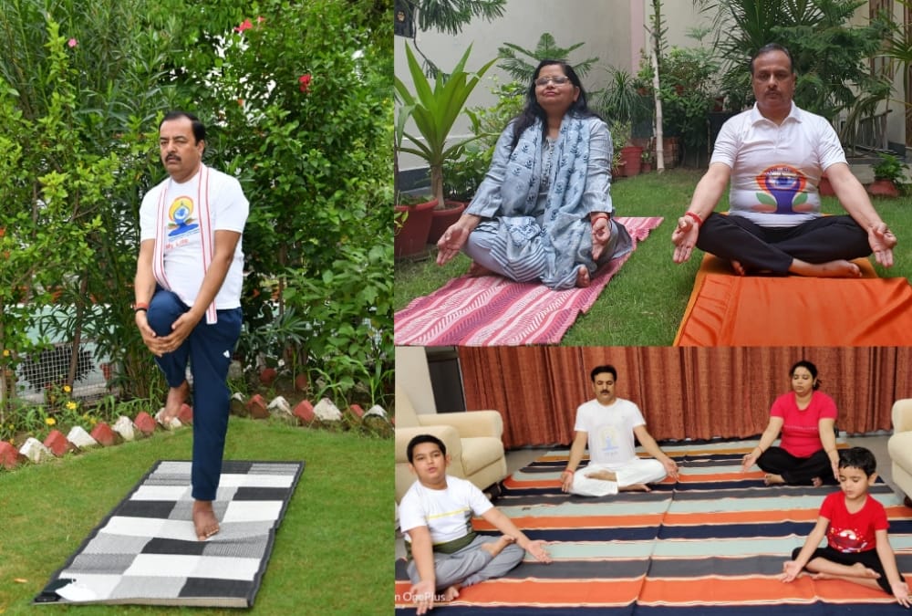 people celebrate international yoga day at their home.