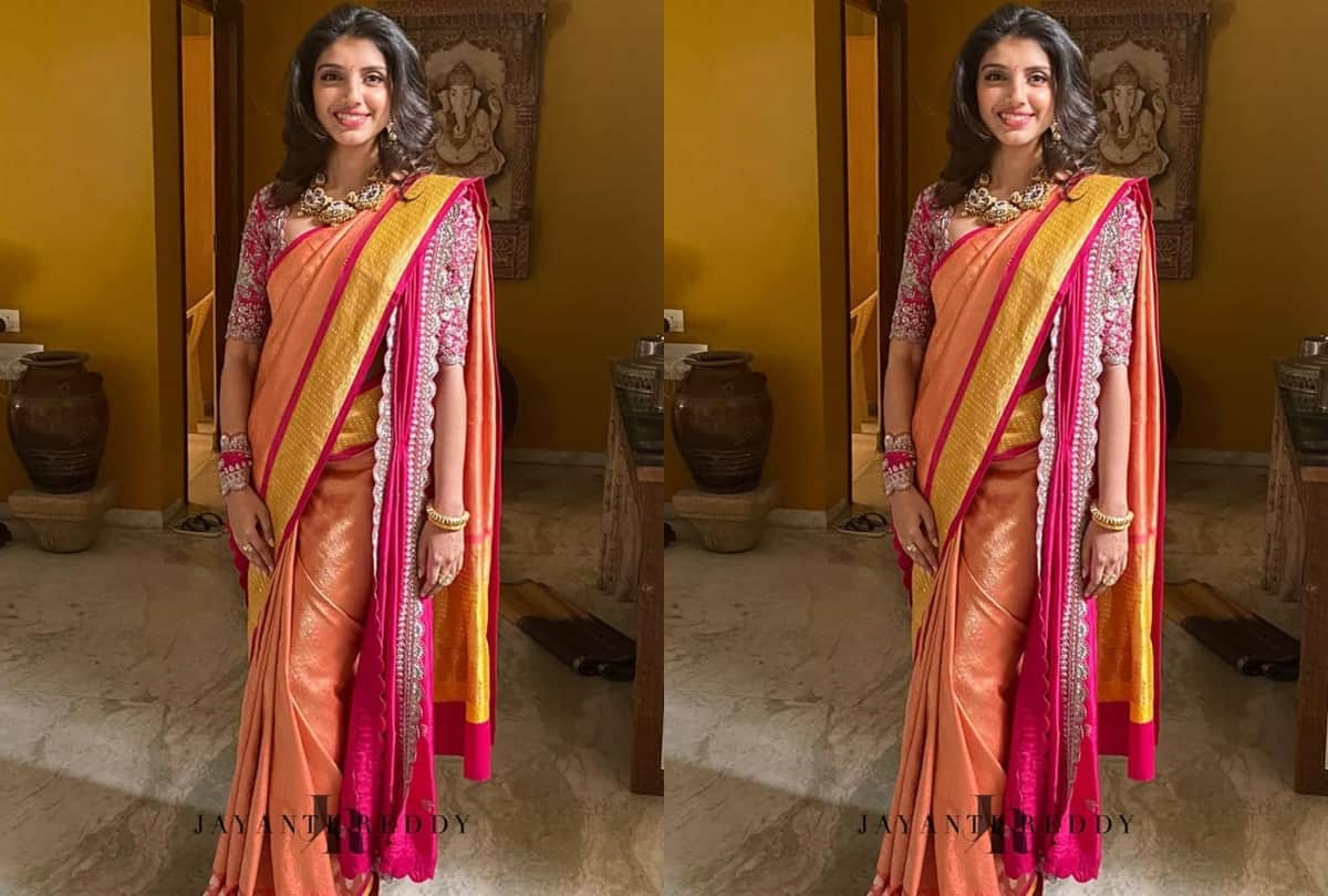 miheeka bajaj glimpse in manish malhotra pink saree match with embroidered belt
