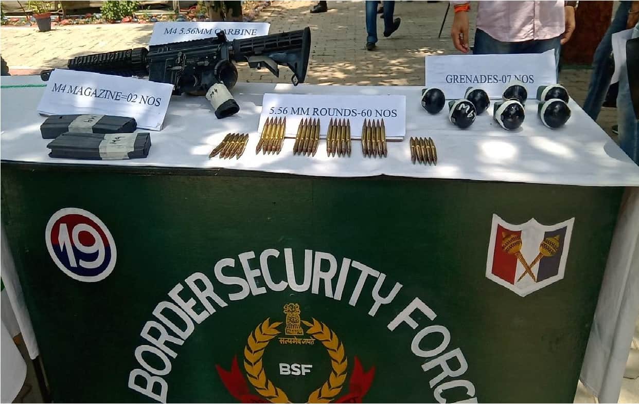 Pakistani drone american m4 rifle and china made grenade